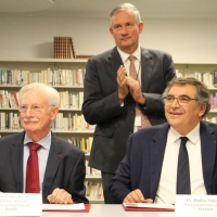 Pictured at the signing are (left to right) NIAAA Director George F. Koob, Ph.D., Ambassador of France Laurent Bili and Didier Samuel, M.D., Ph.D., Chairman and Chief Executive Officer of Inserm.